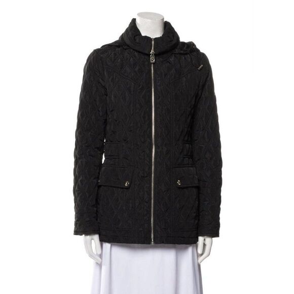 Michael Kors Authentic Solid Black Quilted Long Sleeve Jacket Coat Hooded Small - Picture 1 of 9